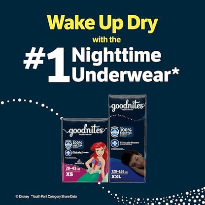 Goodnites Boys' Nighttime Bedwetting Underwear, Size Extra Small (28-43 lbs), 44 Ct (2 Packs of 22), Packaging May Vary