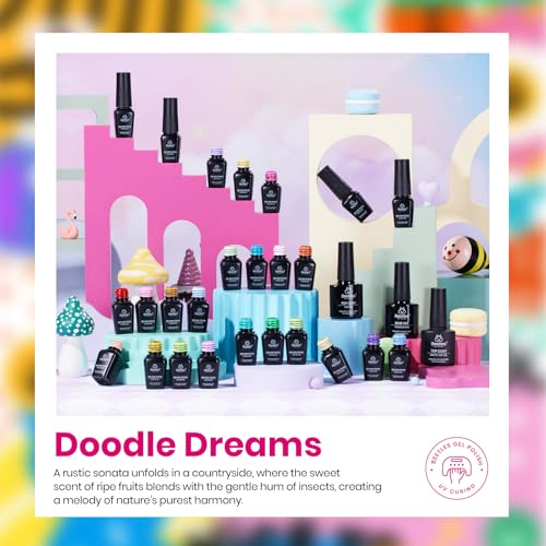 Beetles Gel Nail Polish Set, 25 Colors Bright Gel Polish Kit 32 PCS Nude White Black Pink Blue Green Yellow Colors with Base Glossy Matte Top Coat Gifts for Women Doodle Dreams