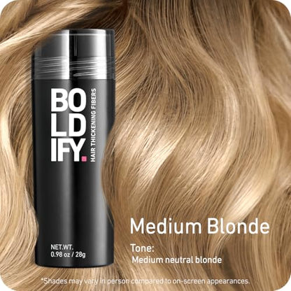 BOLDIFY Hair Fibers (28g) - Fill In Thinning and Fine Hair for an Instantly Fuller, Thicker Look - 14 Shades for Women & Men - Medium Blonde