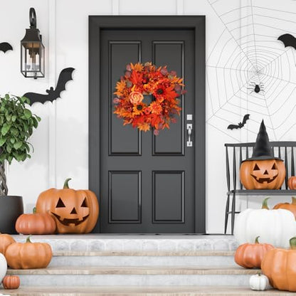 24" Fall Wreath for Front Door Outside - Sunflower, Pumpkin, Berry & Maple Leaves | Weatherproof Autumn Outdoor Wreaths with Hanger Hook for Thanksgiving, Harvest