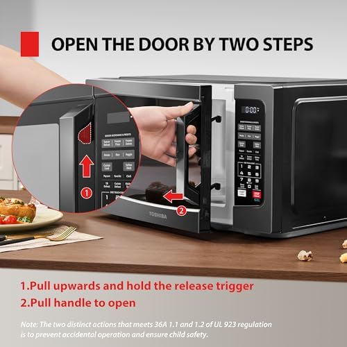TOSHIBA EM131A5C-BS Countertop Microwave Ovens 1.2 Cu Ft, 12.4" Removable Turntable Smart Humidity Sensor 12 Auto Menus Mute Function ECO Mode Easy Clean Interior Black Color 1000W