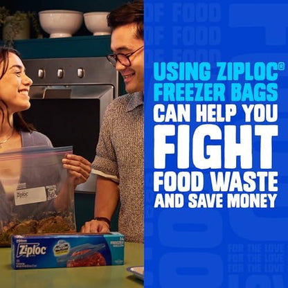 Ziploc Gallon Food Storage Freezer Bags, Stay Open Design, Easy to Fill, 66 count, 2 Pack, 132 Total