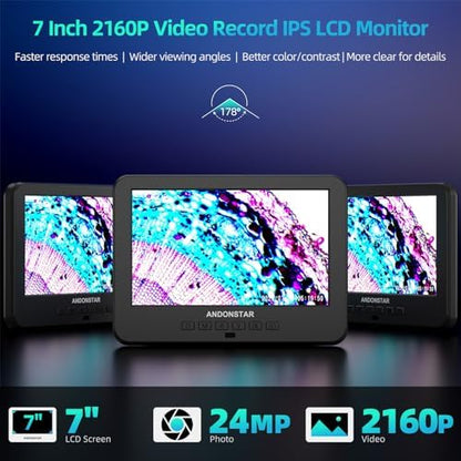 Andonstar AD266S 20X-5000X HDMI Digital Microscope, 5 Lens 2160P UHD Video Record, 7'' LCD Microscope for Adults Kids, Home Lab Biological Kit with Slides, Coin Full View