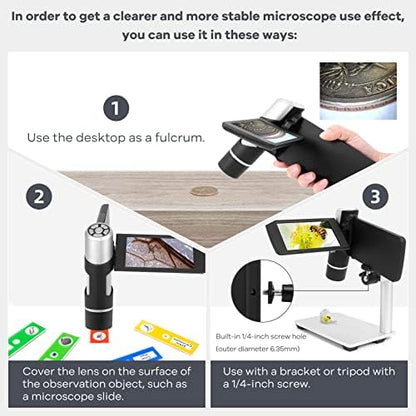 Andonstar AD203 Handheld Digital Microscope, Portable Pocket USB Coin Microscope with 4 inch Screen for Kids and Adults, Black, Electronic FHD Video, Windows Mac PC