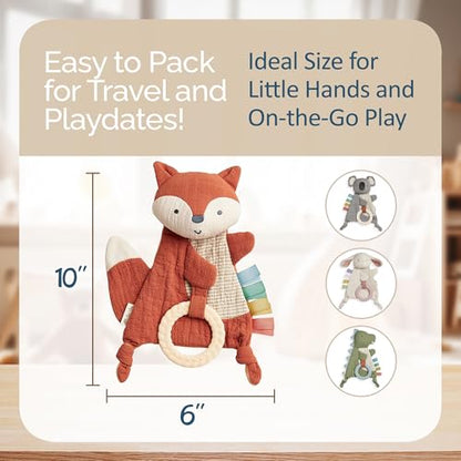 Itzy Ritzy - Bitzy Crinkle Sensory Toy Fox with Crinkle Sound for Babies & Toddlers - Features Soft Braided Teething Ring & Textured Ribbons, Designed for Ages 0 Months and Up, Fox