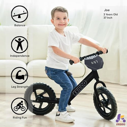 KRIDDO Toddler Balance Bike 2 Year Old, Age 24 Months to 5 Years Old, 12 Inch Push Bicycle with Customize Plate (3 Sets of Stickers Included), Steady Balancing, Gift Bike for 2-3 Boys Girls, Night
