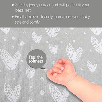 Bassinet Sheets Compatible with Baby Delight Beside Me Dreamer Bassinet, 2 Pack, 100% Jersey Knit Cotton Fitted Sheets, Breathable and Heavenly Soft, Grey and White Print for Baby