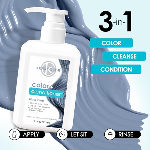 Keracolor Color + Clenditioner 3-in-1 Color-Depositing Conditioner, Gently Cleanses & Conditions, Semi-Permanent Hair Color, 23 Shades, 12 Fl Oz