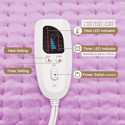 Heating Pad-Electric Heating Pads for Back,Neck,Abdomen,Moist Heated Pad for Shoulder,Pain Relieve,Dry&Moist Heat & Auto Shut Off(Lavender, 20''×24'')