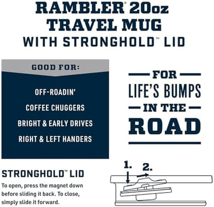 YETI Rambler 20 oz Travel Mug, Stainless Steel, Vacuum Insulated with Stronghold Lid
