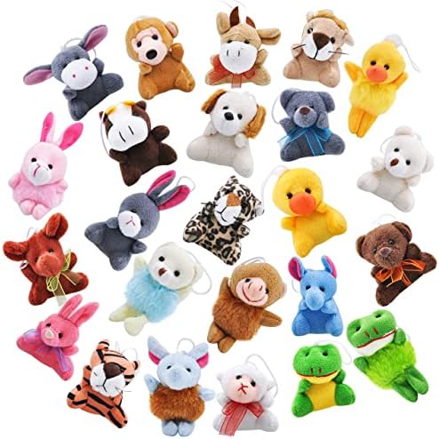 JOYIN 24 Pack Mini Animal Plush Toy Assortment (24 Units 3" Each), Animals Keychain Decoration for Kids, Small Stuffed Animal Bulk for Kids, Carnival Prizes, School Gifts, Valentine's Day Party Favors