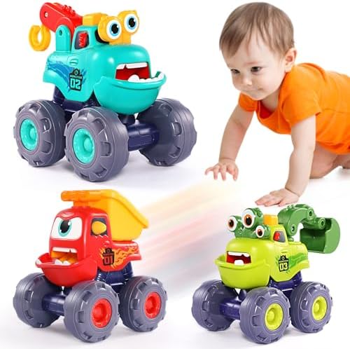 Monster Truck Toys for 1 2 3 Year Old Boy Birthday Gift, Outdoor Construction Toy Trucks Pull Back Cars for Toddlers 1-3, 1st Birthday Gifts 1 2 3 Year Old Boy Toys Baby Toddler Xmas Gifts Kids