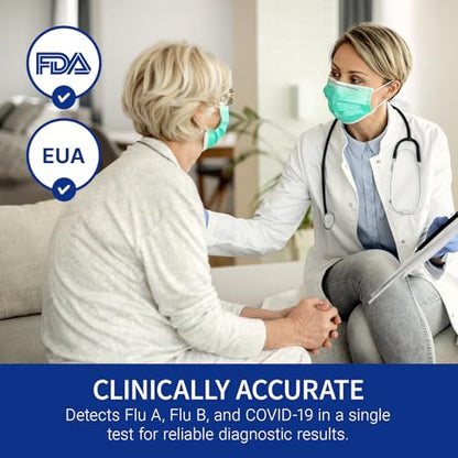 CorDx TyFast Flu A/B & Covid 19 Multiplex Rapid Test, 10 Mins at Home, EUA Authorized, 3 in 1 Combo Kit, 2 Tests