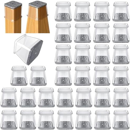 32 Pcs Square Chair Leg Floor Protectors - Silicone & Felt Furniture Pads for Hardwood Floors, Scratch-Resistant Noise-Reducing Chair Leg Caps, Fits Square Legs (1-1/16'' to 1-5/8'')