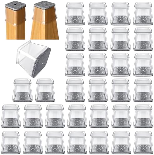32 Pcs Square Chair Leg Floor Protectors - Silicone & Felt Furniture Pads for Hardwood Floors, Scratch-Resistant Noise-Reducing Chair Leg Caps, Fits Square Legs (1-1/16'' to 1-5/8'')