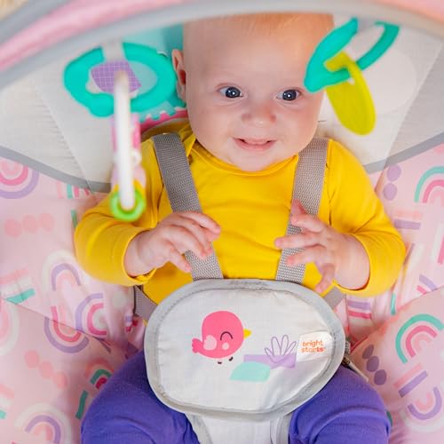 Bright Starts Pink Paradise Portable Compact Automatic Baby Swing with Music, Unisex, Newborn +