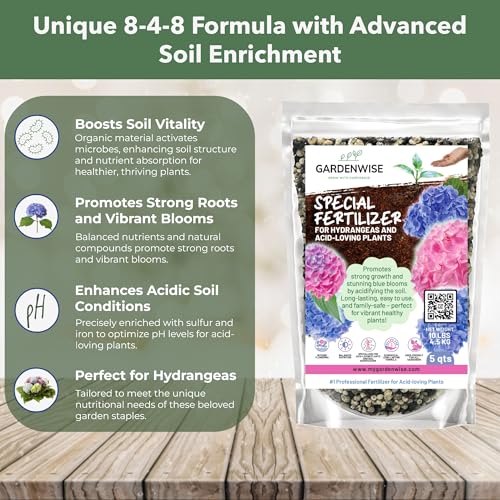 Slow Release Hydrangea Fertilizer with Iron & Sulfur – Indoor & Outdoor Soil Acidifier for Miracle Growth (1 qt)