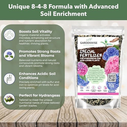 Slow Release Hydrangea Fertilizer with Iron & Sulfur – Indoor & Outdoor Soil Acidifier for Miracle Growth (1 qt)