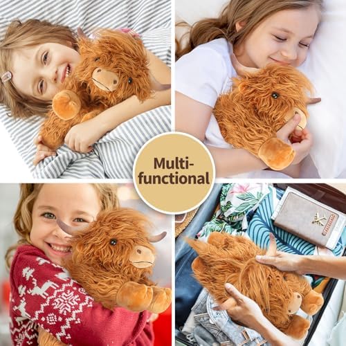 2Pcs Highland Cow Stuffed Animals, Microwavable Stuffed Animal Adorable Fluffy Highland Cow Plush for Warmth, Heatable Coolable Lavender Scent Toy, Cute Soft Plushies Gift for Kids Boys Girls & Adults