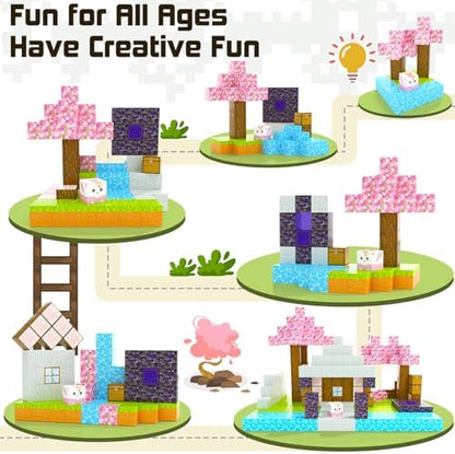 Magnetic Blocks - Build Mine Magnet World Cherry Blossom Set, Magnetic Tiles Building STEM Toys for Boys & Girl Kids Toddler Toys for 3+ Years Old
