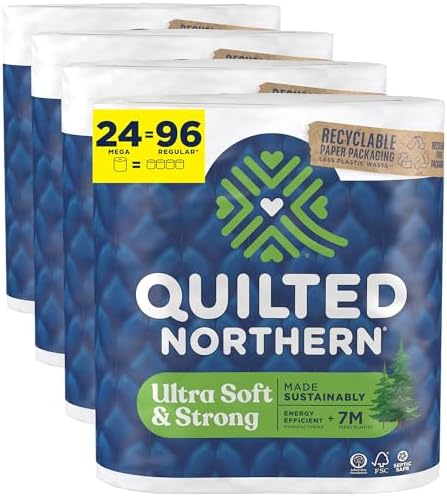 Quilted Northern Ultra Soft & Strong Toilet Paper, 24 Mega Rolls = 96 Regular Rolls, 5X Stronger*, Premium Soft Toilet Tissue with Recyclable Paper Packaging