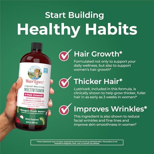 MaryRuth's Liquid Multivitamin + Hair Growth | Clinically Tested in Women for Thicker Hair & Facial Wrinkles | Biotin 10000mcg | Lustriva Hair Growth Supplements | Skin Care | Ages 18+ | 30 Fl Oz