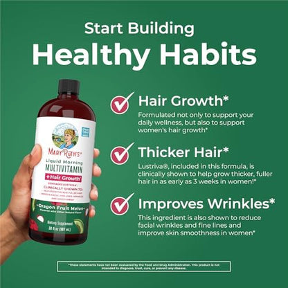 MaryRuth's Liquid Multivitamin + Hair Growth | Clinically Tested in Women for Thicker Hair & Facial Wrinkles | Biotin 10000mcg | Lustriva Hair Growth Supplements | Skin Care | Ages 18+ | 30 Fl Oz