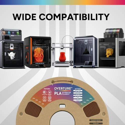 OVERTURE PLA Filament 1.75mm, Neatly Wound 3D Printer Filament 1kg Spool (2.2lbs), Dimensional Accuracy +/- 0.02 mm, Fit Most FDM 3D Printers (Chocolate)