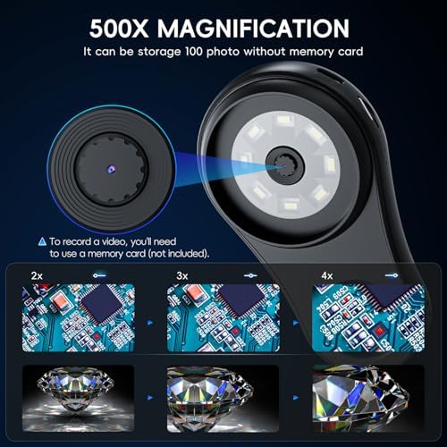 Handheld Digital Microscope for Kids Adults, SKYBASIC 500X Coin Microscopes Magnifying Glass, 2" Screen Portable Pocket Soldering Microscope Camera, Children Science Educational Fun Birthday Gift Toys