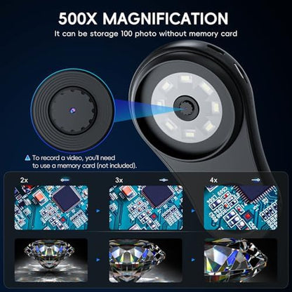 Handheld Digital Microscope for Kids Adults, SKYBASIC 500X Coin Microscopes Magnifying Glass, 2" Screen Portable Pocket Soldering Microscope Camera, Children Science Educational Fun Birthday Gift Toys