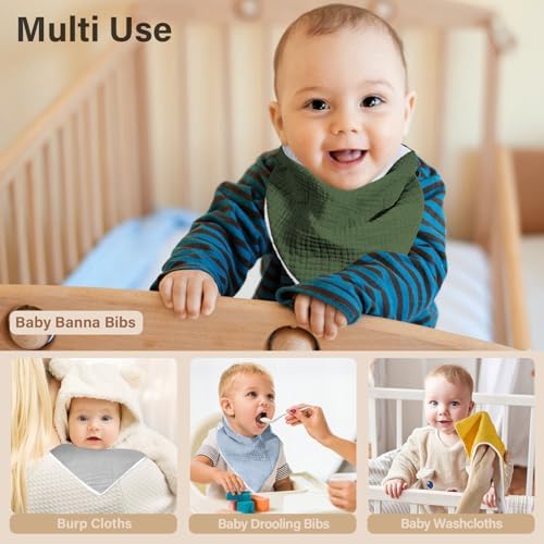 Muslin Baby Bibs,Soft Triangular Baby Bandana Drool Bibs for Baby Boy Girl,Solid Colors Bib for Drooling Teething
