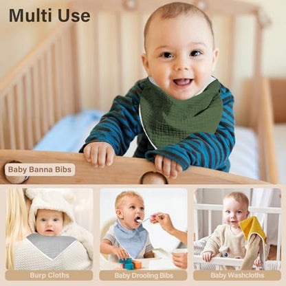 Muslin Baby Bibs,Soft Triangular Baby Bandana Drool Bibs for Baby Boy Girl,Solid Colors Bib for Drooling Teething
