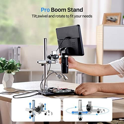 TOMLOV DM602 Pro 10.1" HDMI Digital Microscope 2000x, Pro Boom Arm Stand, LCD Soldering Microscope with 3 Lens, Adults Scope for Electronics Repair, Coin Magnifier Ring Light, PC Compatible, 64G