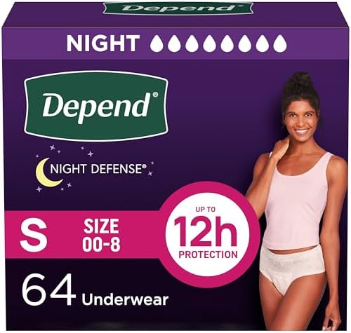 Depend Night Defense Adult Incontinence & Postpartum Bladder Leak Underwear for Women, Disposable, Overnight, Small, Blush, 64 Count (4 Packs of 16), Packaging May Vary