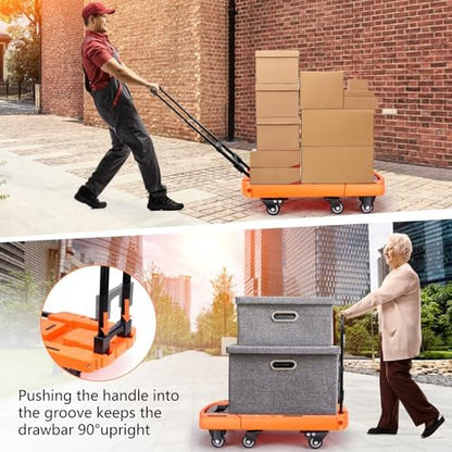 Folding Hand Truck500lbs, Portable Heavy Duty Dolly Cart, 6 Wheels Collapsible Luggage Cart with 2 Elastic Ropes - Compact Trolley Cart for Easy Moving - Ideal Hand Cart for Travel and More