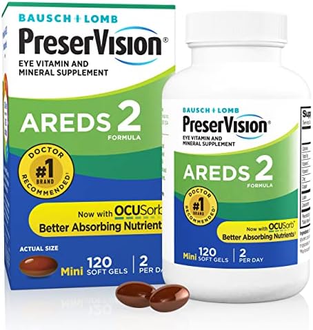 PreserVision AREDS 2 Eye Vitamins, #1 Eye Doctor Recommended Brand, Lutein and Zeaxanthin Supplement with Vitamin C, Vitamin E, Zinc, and Copper, 120 Softgels (Minigels)