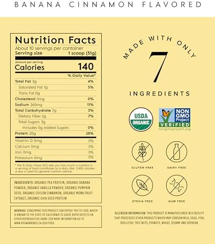 Truvani Vegan Pea Protein Powder | Banana Cinnamon | 20g Organic Plant Based Protein | 10 Servings | Keto | Gluten & Dairy Free | Low Carb | No Added Sugar