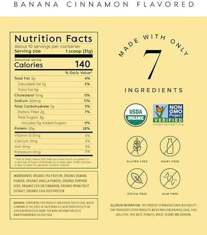 Truvani Vegan Pea Protein Powder | Banana Cinnamon | 20g Organic Plant Based Protein | 10 Servings | Keto | Gluten & Dairy Free | Low Carb | No Added Sugar