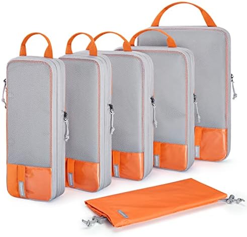 BAGSMART 6 Set Compression Packing Cubes - Lightweight Travel Essentials, Durable Luggage Organizer
