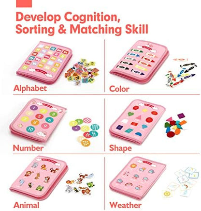 hahaland Toddler Busy Board Montessori Toys, Preschool Educational Learning Toys for 3 Year Old Girl Gifts with Life Skills, Alphabet, Number, Shape, Color, Animal, Weather - Toddler Girl Travel Toy