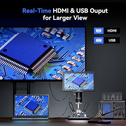 TOMLOV TriL110 3-Lens Digital Microscope: 10.1" 2500X 2K HDMI Coin Microscope Magnifier for Whole Coins with IPS Screen, LCD Soldering Microscopes for Adults, 14 LED Lights, PC/TV Compatible, 64GB