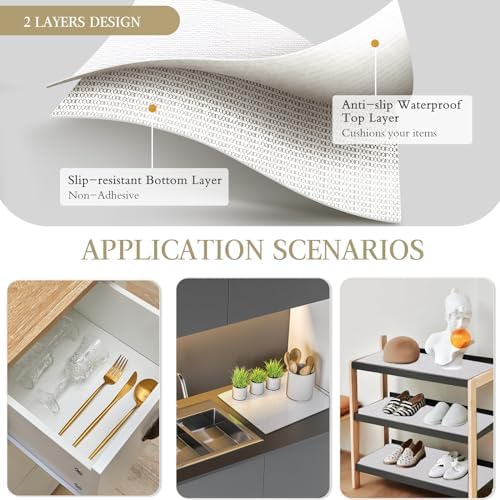 Beautysaid Shelf and Drawer Liner for Kitchen Cabinet, Non Adhesive Non Slip Shelf Paper Waterproof Washable Thickened for Dresser Pantry Shelve Bathroom Protector Liner(White,12 in x 20FT)