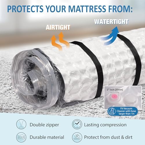 Queen/Full/Full-XL Foam Mattress Vacuum Bag for Moving, Vacuum Seal Mattress Bag with Straps
