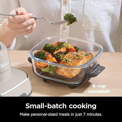 Ninja Crispi Air Fryer, Microwave, Freezer & Dishwasher Safe, Non Toxic Glass Portable Cooking System, 4 QT & 6 Cup Glass Containers with Storage Lids, Easy Meals, Air Fry, Bake, Stone, FN101ST