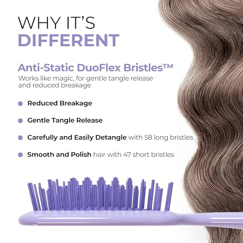 FHI Heat UNbrush Detangling Brush for Pain-Free Brushing on All Wet or Dry Hair Types — Durable DuoFlex Anti-Static Bristles, Lightweight Handle, Vented Hair Brush