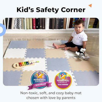 MioTetto Foam Floor Tiles for Kids - Non-Toxic Comfortable Baby Play Mat and Interlocking Foam Tiles, Fits with 50x50 Playpen Mat for Crawling & Development, Soft Play Mat for Babies 6-12 Months