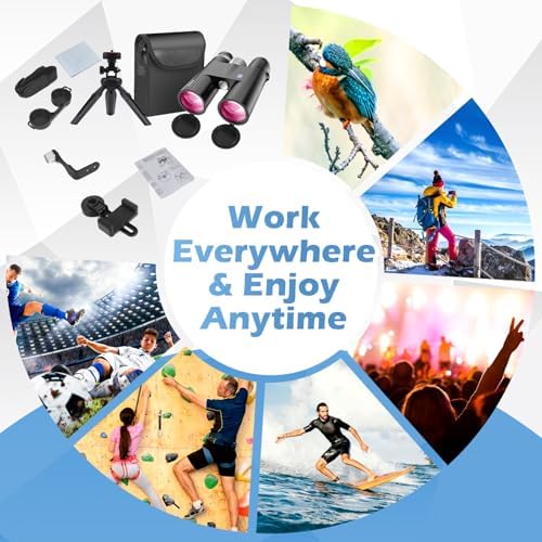 18x50 HD Binoculars for Adults with Upgraded Phone Adapter, Tripod and Tripod Adapter - Professional Waterproof Binoculars with BaK4 prisms and Large View for Bird Watching,Hunting