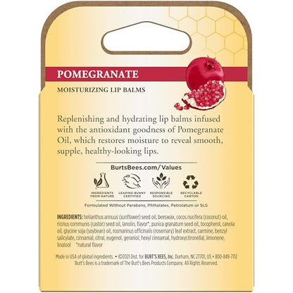 Burt's Bees Back to School Gift Ideas, Lip Balm - Pomegranate, Lip Moisturizer With Responsibly Sourced Beeswax, Tint-Free, Natural Origin Conditioning Treatment, 4 Tubes, 0.15 oz.