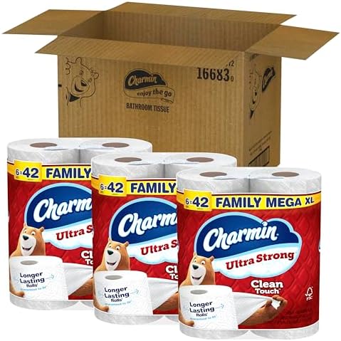Charmin Toilet Paper Ultra Strong Clean Touch, 18 Family Mega XL Rolls = 126 Regular Rolls