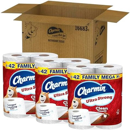 Charmin Toilet Paper Ultra Strong Clean Touch, 18 Family Mega XL Rolls = 126 Regular Rolls